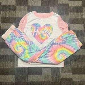 Hurley girls Tie-Dye Heart Pajama Set - Pink and Multicolor